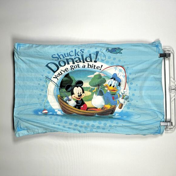 Vintage Mickey Mouse Pillowcase Donald Duck Goofy Fishing 18"x27" - Picture 2 of 3
